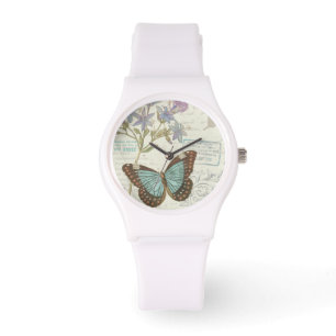 Blauwe en bruine vlinder horloge