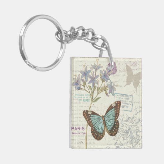 Blauwe en bruine vlinder sleutelhanger (Voorkant Links)