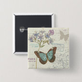 Blauwe en bruine vlinder vierkante button 5,1 cm (Voorkant /achterkant)