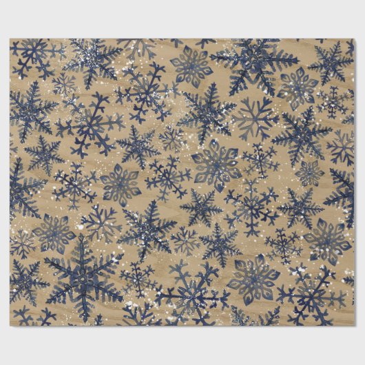 Blauwe en bruine Waterverf Snowflake Pattern Cadeaupapier (Vlak)