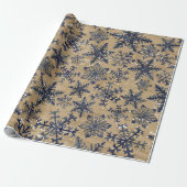 Blauwe en bruine Waterverf Snowflake Pattern Cadeaupapier (Uitgerold)