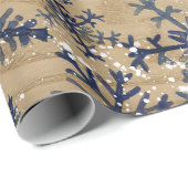 Blauwe en bruine Waterverf Snowflake Pattern Cadeaupapier (Rol Hoek)