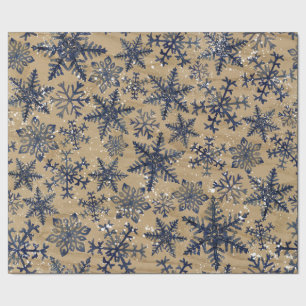 Blauwe en bruine Waterverf Snowflake Pattern Cadeaupapier