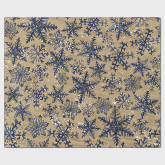 Blauwe en bruine Waterverf Snowflake Pattern Cadeaupapier