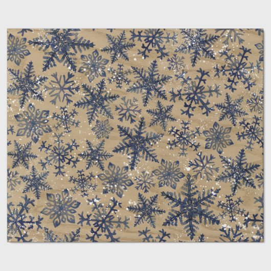 Blauwe en bruine Waterverf Snowflake Pattern Cadeaupapier (Zoom)