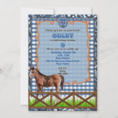 Blauwe en bruine western paard uitnodiging (Voorkant)