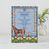 Blauwe en bruine western paard uitnodiging (Staand voorkant)