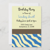Blauwe en bruine Zebra Pattern Birthday Invitation Kaart (Voorkant)