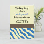 Blauwe en bruine Zebra Pattern Birthday Invitation Kaart (Staand voorkant)