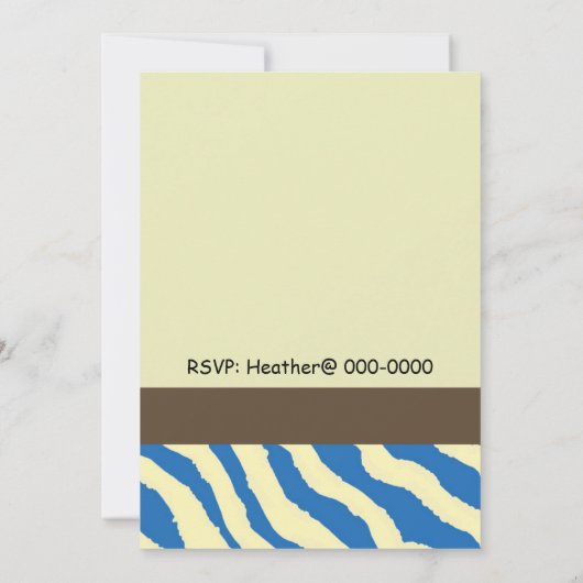 Blauwe en bruine Zebra Pattern Birthday Invitation Kaart (Achterkant)