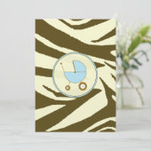 Blauwe en bruine zebra Print Baby shower Uitnodigi Kaart (Staand voorkant)