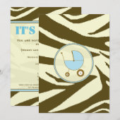 Blauwe en bruine zebra Print Baby shower Uitnodigi Kaart (Voorkant / Achterkant)