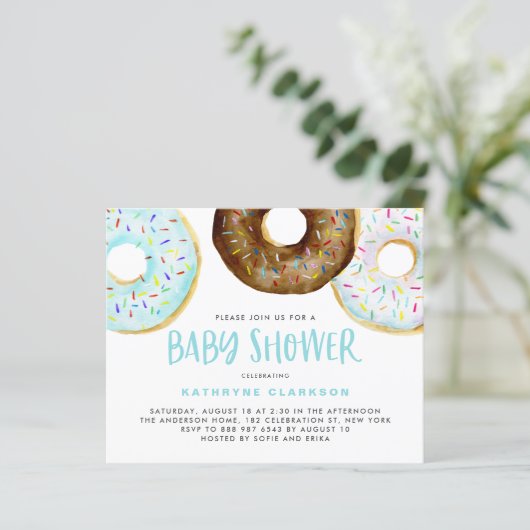 Blauwe en chocolade Donuts Baby shower Uitnodiging (Staand voorkant)