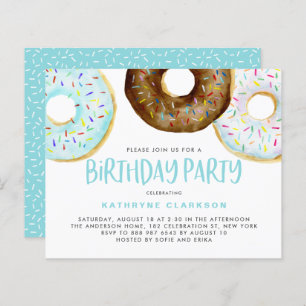 Blauwe en chocolade Donuts Birthday Invitation