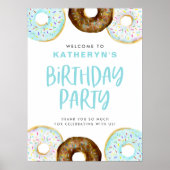 Blauwe en chocolade Donuts Birthday Party Welkom Poster (Voorkant)