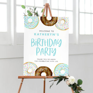 Blauwe en chocolade Donuts Birthday Party Welkom Poster