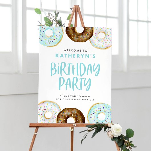 Blauwe en chocolade Donuts Birthday Party Welkom Poster
