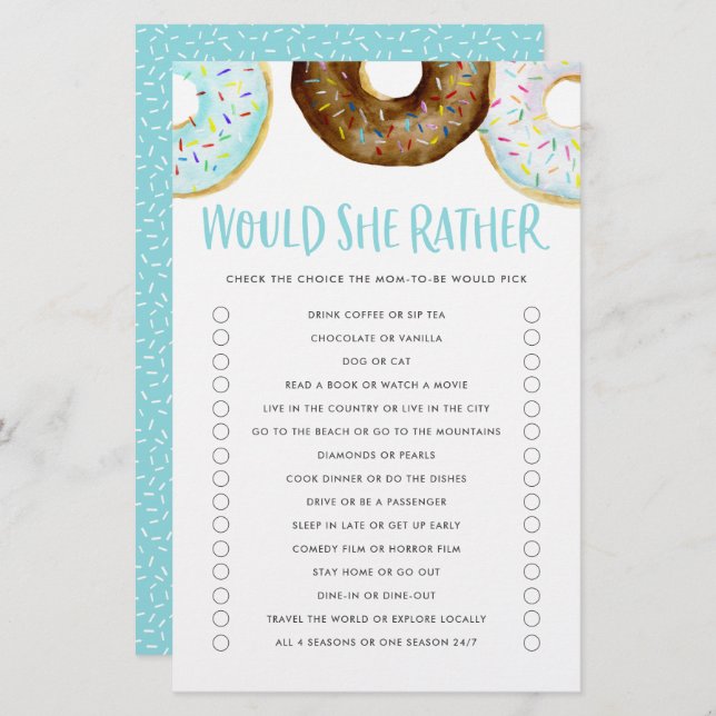 Blauwe en chocolade donuts zouden mam in plaats va (Voorkant / Achterkant)