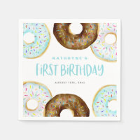 Blauwe en Chocolade Sprinkle Donuts Eerste Verjaar