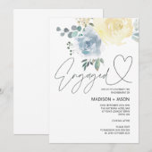 Blauwe en cream Floral Engagement Party feestviere Kaart (Voorkant / Achterkant)