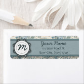 Blauwe en Cream-Rozen met monogram Etiket (Insitu)