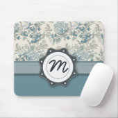 Blauwe en Cream-Rozen met monogram Muismat (Met muis)