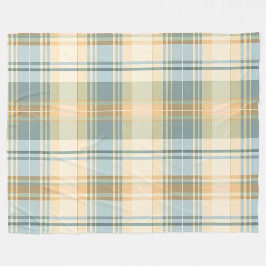 Blauwe en Cream Tartan Design Fleece Deken (Voorkant (Horizontaal))