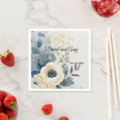 Blauwe en crème en witte bloemencocktailservetten servet (Insitu)