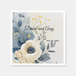 Blauwe en crème en witte bloemencocktailservetten servet