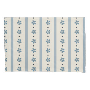 Blauwe en Crème Strepen en Bloemen Kussensloop