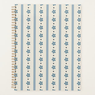 Blauwe en Crème Strepen en Bloemen Planner