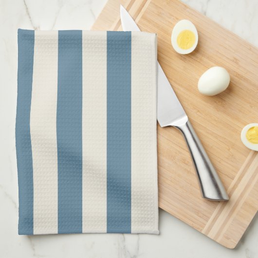 Blauwe en Crème Verticale Strepen Theedoek (Quarter Fold)