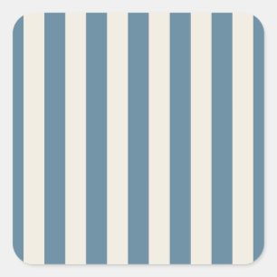 Blauwe en Crème Verticale Strepen Vierkante Sticker