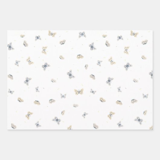Blauwe en Crème Vlinders Tuin Fauna Wrapping P Inpakpapier Vel (Voorkant 3)