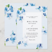 Blauwe en fijne bloei bruiloft kaart (Voorkant / Achterkant)