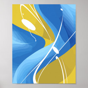 Blauwe en gele Abstracte kunst Poster