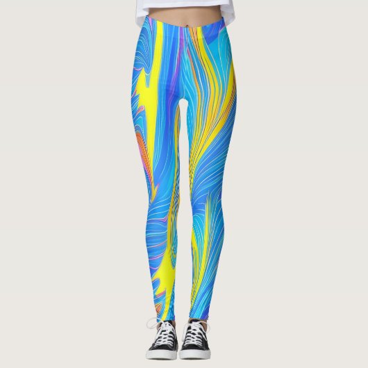 Blauwe en Gele Abstracte Leggings (Voorkant)