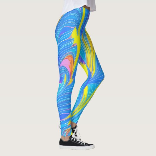 Blauwe en Gele Abstracte Leggings (Rechts)