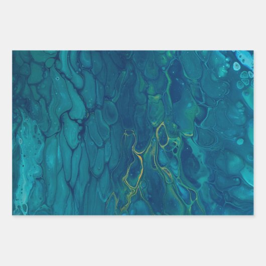 Blauwe en gele Abstracte marmer-mozaïekvochtige ku Inpakpapier Vel (Voorkant)