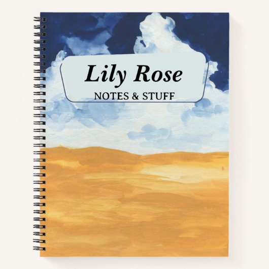 Blauwe en Gele Abstracte Waterverf Gepersonaliseer Notitieboek (Voorkant)