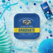 Blauwe en gele Afstuderen Persoonlijke foto Papieren Bordje (Feest)