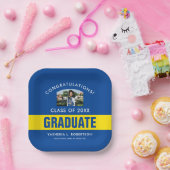 Blauwe en gele Afstuderen Persoonlijke foto Papieren Bordje (Feest)