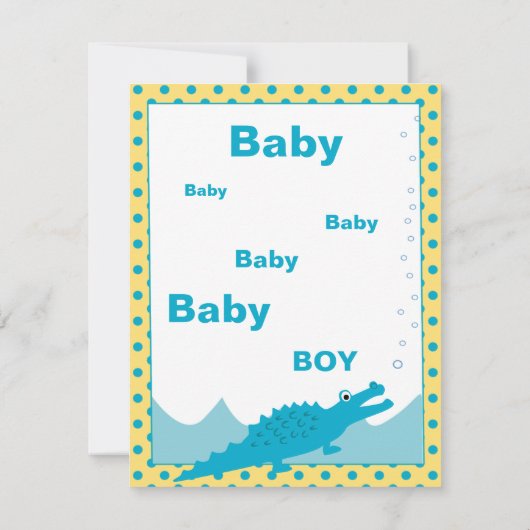 Blauwe en Gele Alligator Baby Jongensdouche Kaart (Achterkant)
