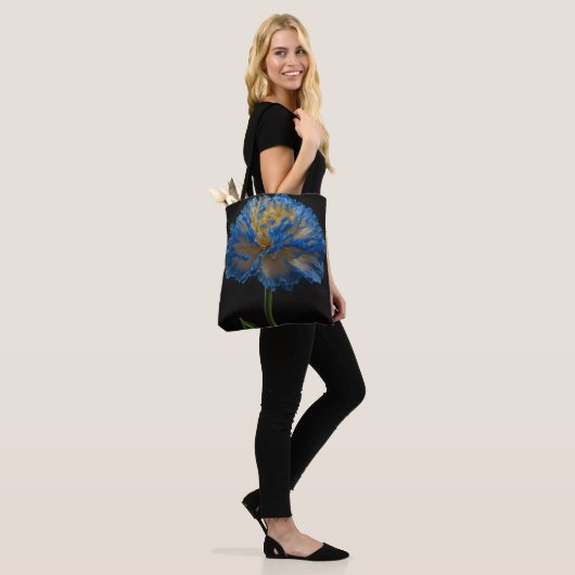 Blauwe en gele anjer bloem, tote bag (Op model)