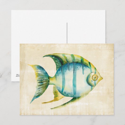 Blauwe en gele aquariumvis briefkaart (Voorkant / Achterkant)