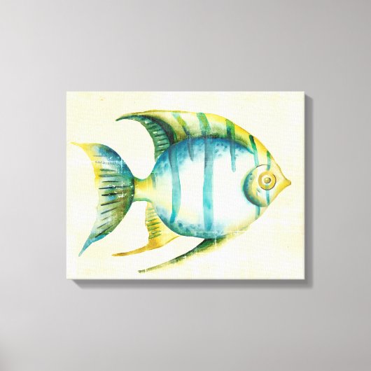 Blauwe en gele aquariumvis canvas afdruk (Voorkant)