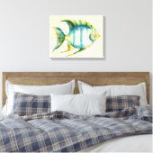 Blauwe en gele aquariumvis canvas afdruk (Insitu (Slaapkamer))