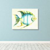 Blauwe en gele aquariumvis canvas afdruk (Insitu (Houten vloer))