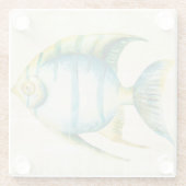 Blauwe en gele aquariumvis glazen onderzetter (Achterkant)