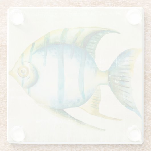 Blauwe en gele aquariumvis glazen onderzetter (Achterkant)